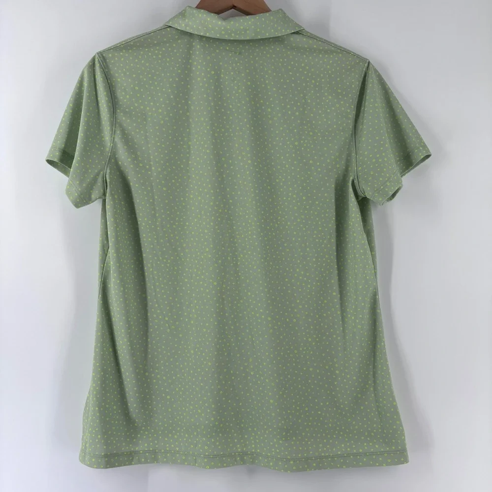 Nike Polo Shirt Womens L Green Dri-FIT Micro Dot Short Sleeve Golf Tennis Top
